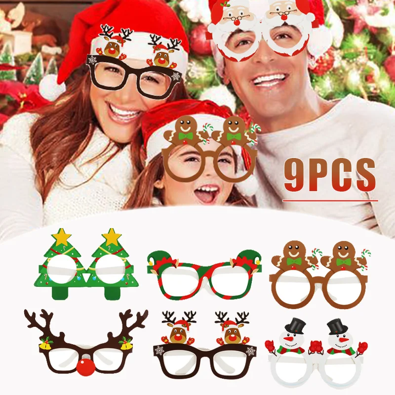 

9PCS/Set Christmas 3D Paper Glasses Set Santa Claus & Snowman Children's Gift Set Party Photo Prop & Decor Surprise Gift