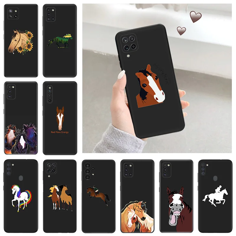 Phone Case for Samsung Galaxy A31 A32 A33 A34 A51 A52 A53 A54 A71 A52S A72 A73 4G Cute Horse Racehorse Shell Black Cases Cover