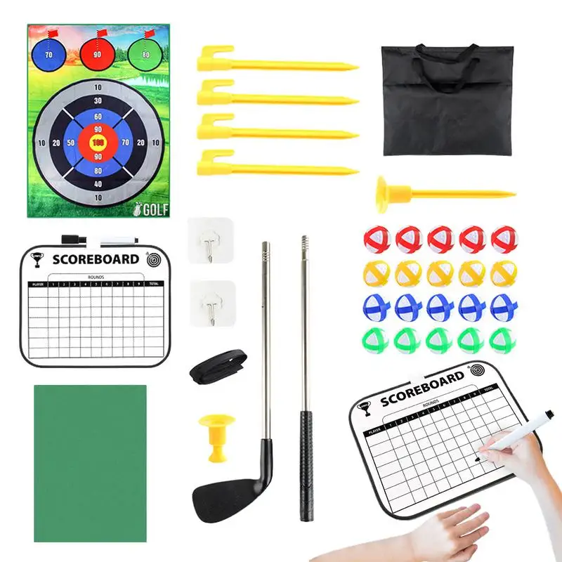 Kids Golf Chipping Game Portable Golf Hitting Training Mat Practice Stick Chip Games Set With Golf Club For Adults And Family