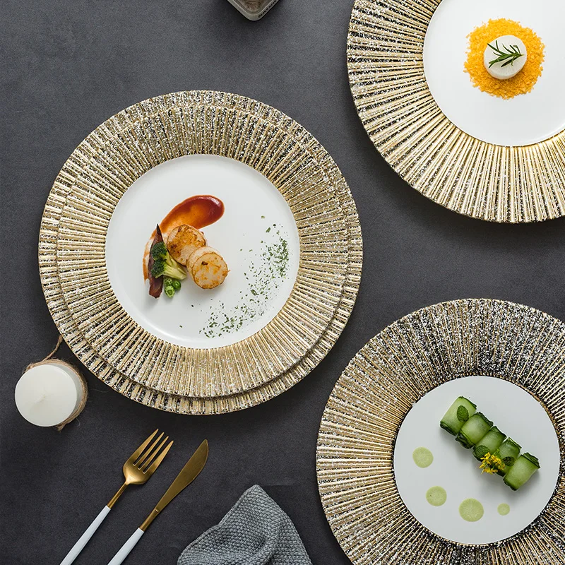 

Wedding Gold Plate Set Luxury European Salad Sushi Serving Dinner Plates Christmas Japanese Vaisselle Cuisine Kitchen Tableware