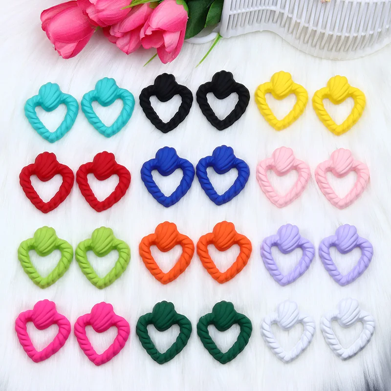 New Candy Color Heart Hollow Three-dimensional Spray Paint Earrings Design Sense Simple Fashion Ear Accessories for Women