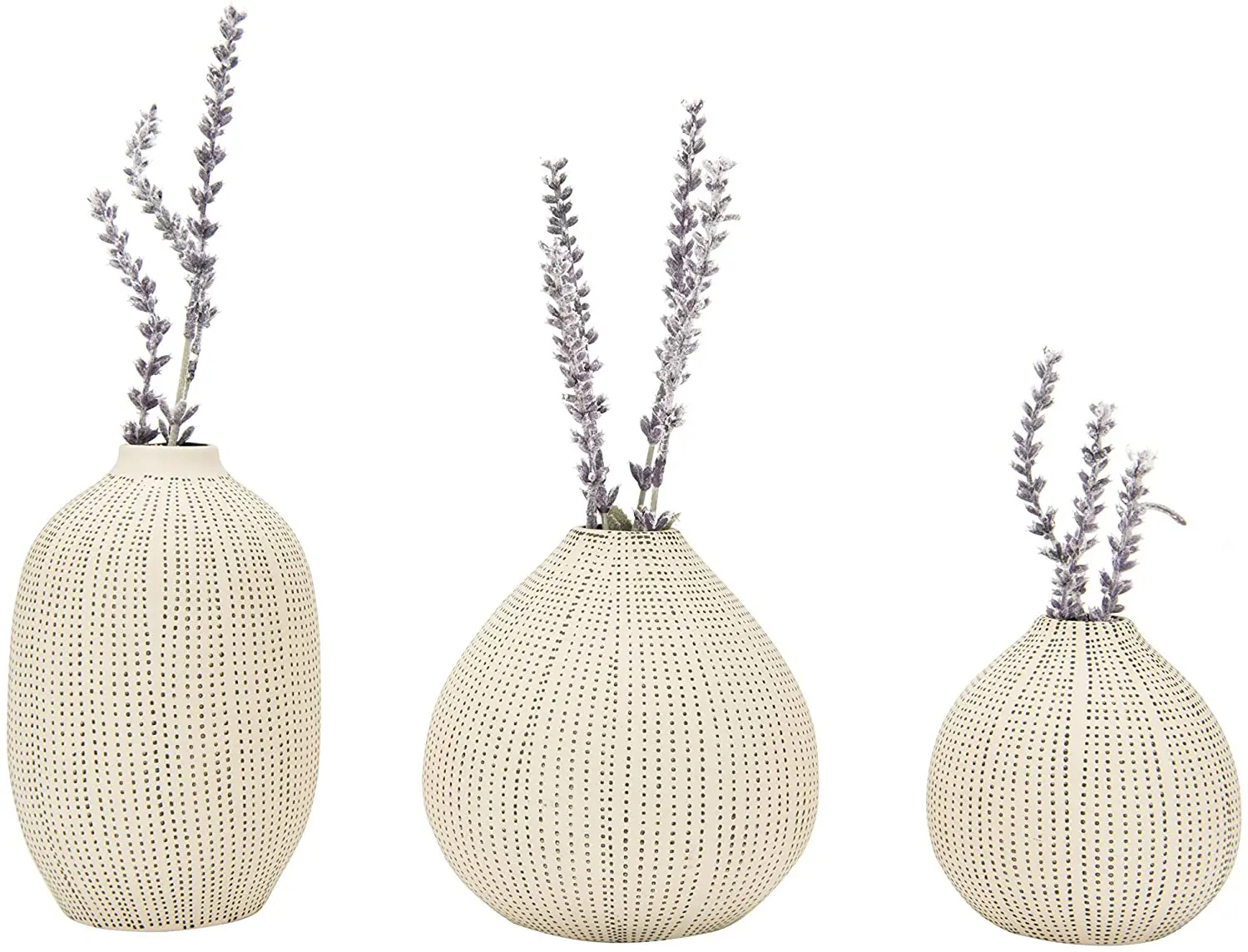 Creative Co-op White Stoneware Textured Black Polka Dots (Set of 3 Sizes) Vase