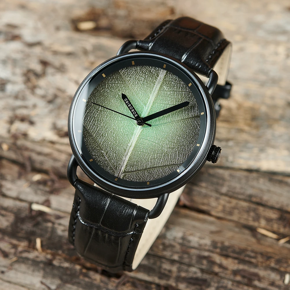 Leaf Dial Men's Watch BOBOBIRD Japan High Quality Quartz Movement Men's Wristwatches Luminous Function Customized Birthday Wish