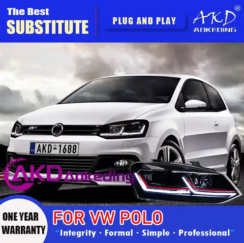 Akd lâmpada de cabeça para vw polo led farol 2011-2018 faróis polo drl sinal de volta feixe alto anjo olho lente do projetor