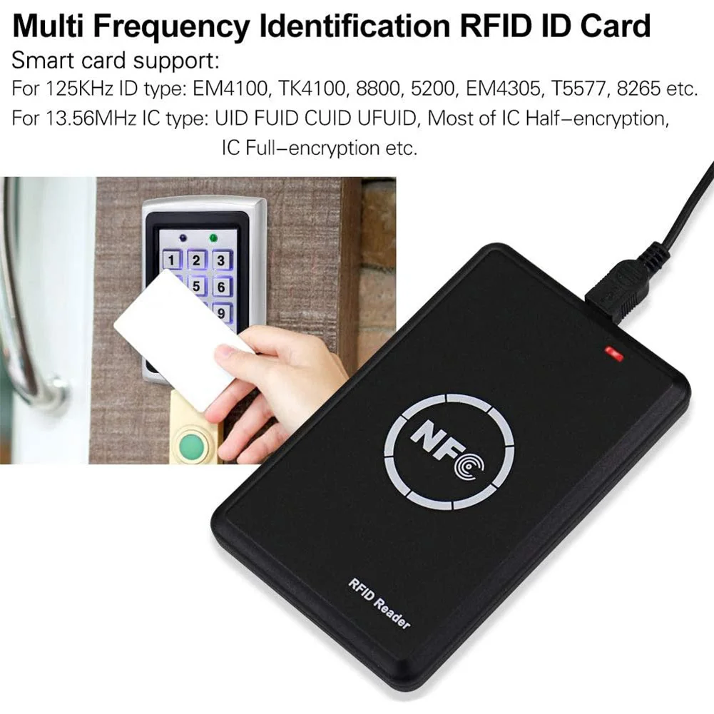 RFID Reader Writer 13.56MHz/125KHz/250KHz 125KHz Card Duplicator Free Software NFC Tag Replicator Door Access Control System