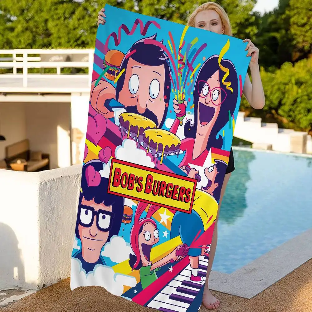 Пляжное полотенце с героями мультфильмов Bobs B-Burgers, красочные банные полотенца для девочек, быстросохнущее, из микрофибры, без песка, для пляжа, йоги, спа, тренажерного зала, бассейна