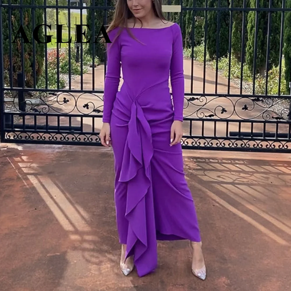 AGLEA Boat Neck Prom Dress Long Sleeves Ankle Length Evening Dress With Summer Women Wedding Party Formal Gowns 2024 Arabia