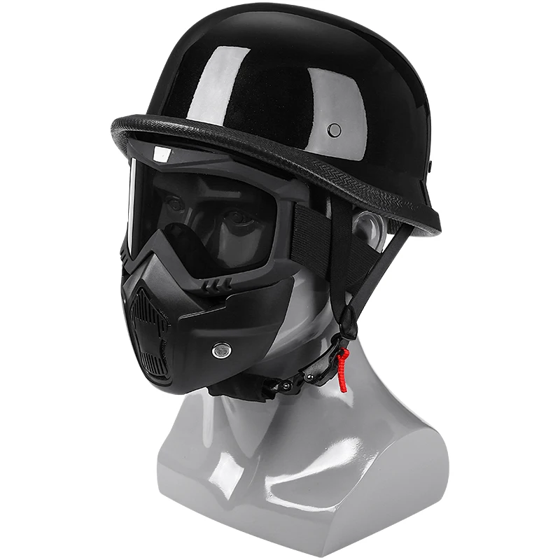 

German Retro Half Helmet 108 Bright Black Mask Windshield Jet Helmet Universal for Motorcycle And Motorbike Three-quarter Helmet