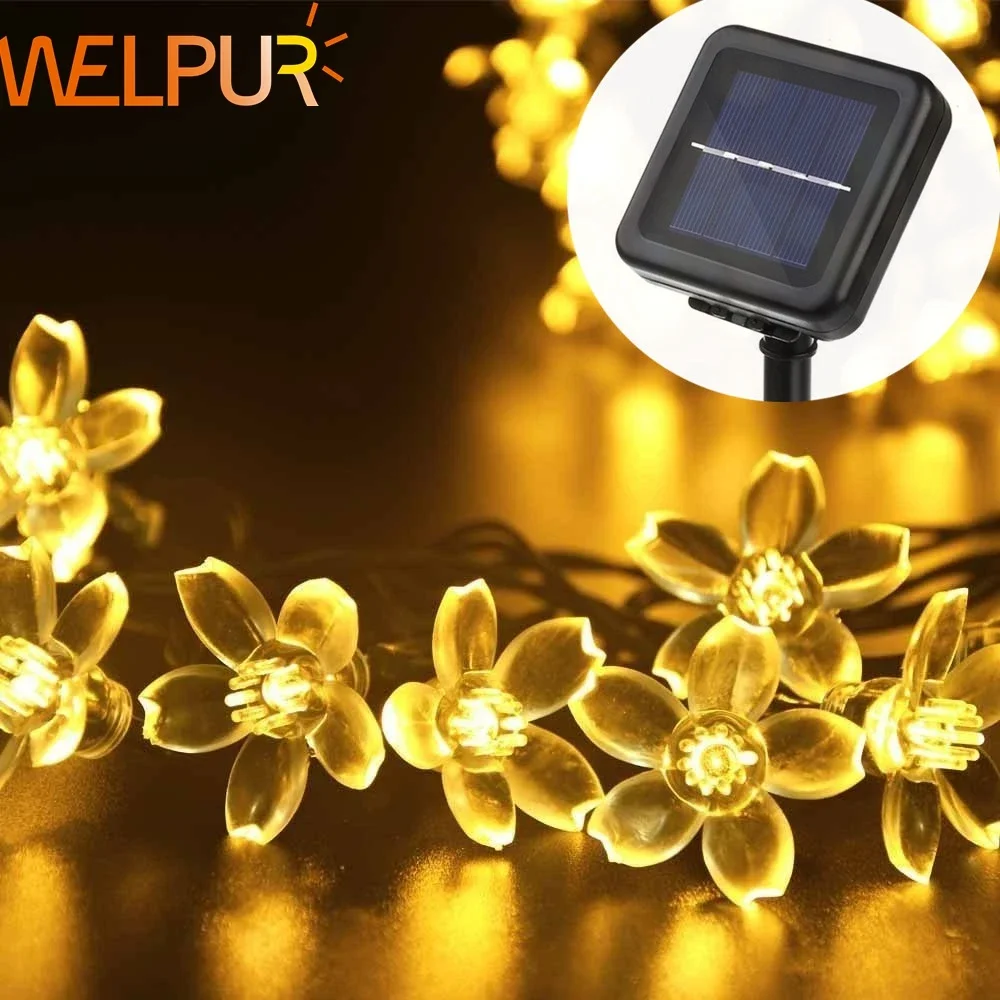 Solar Garlands light 5m 7m 12m Peach Flower Solar Lamp Power LED String Fairy Lights 6V  Garden Christmas Decor For Outdoor