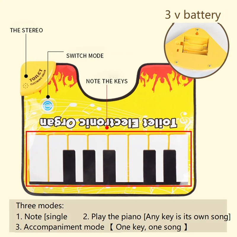 Alfombra de baño con sonido de Piano artístico, alfombra de suelo atractiva con sonido de Piano, juego de alfombras de música electrónica para inodoro