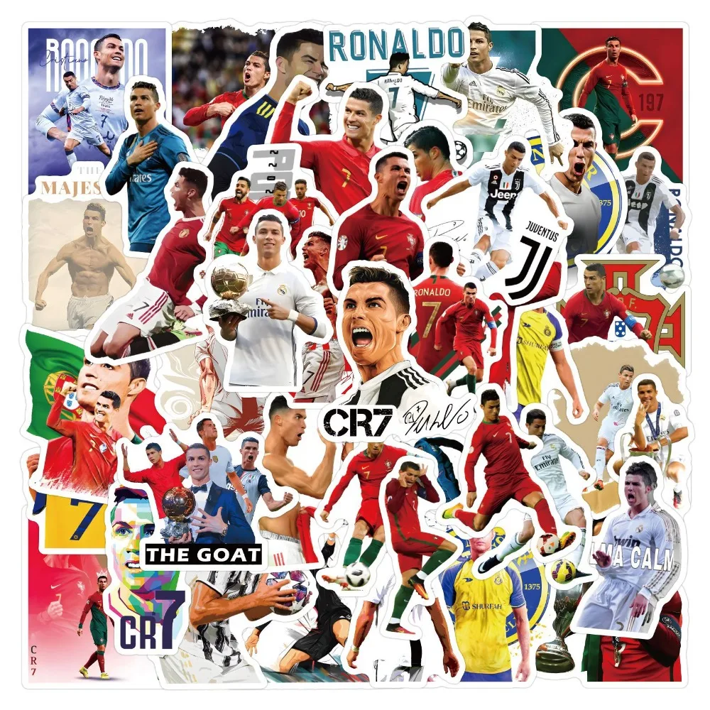 50pcs Football Star Cristiano Ronaldo Graffiti Stickers Suitcase Stationery Laptop Computer Guitar Cell Phone DIY Decorate Decal