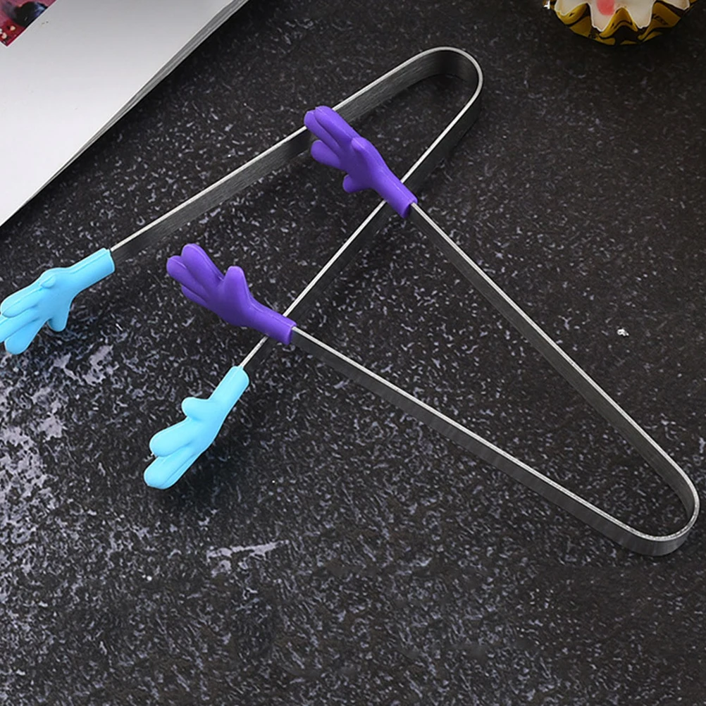 

5pcs Silicone Food Clip Stainless Steel Colorful Kitchen Hand Shape Tongs Sugar Cube Mini Serving Snack Grabber Ice Candy