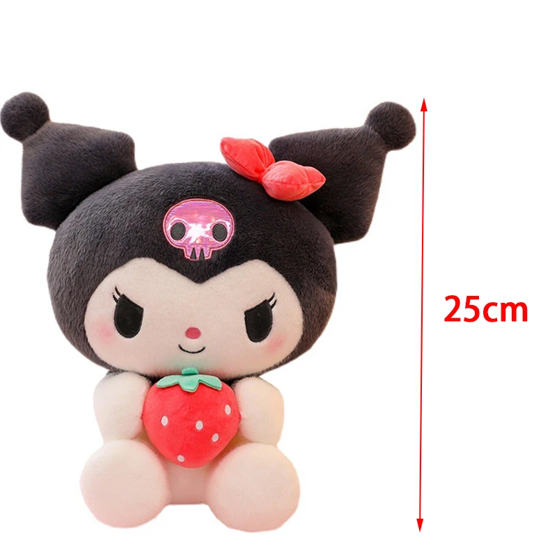 25Cm Sanrio Aardbei Kuromi Kussen Knuffel Zacht Knuffel Aardbei Melodie Figuur Pop Cadeau Voor Meisje Verjaardagscadeaus