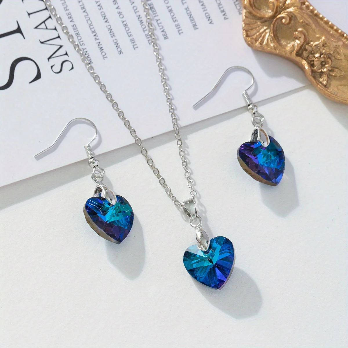 3pcs/set Beautiful Bridal Jewelry Set Heart Crystal Pendant Necklace Earrings Set Romantic Women Jewelry for Fashion - view 4