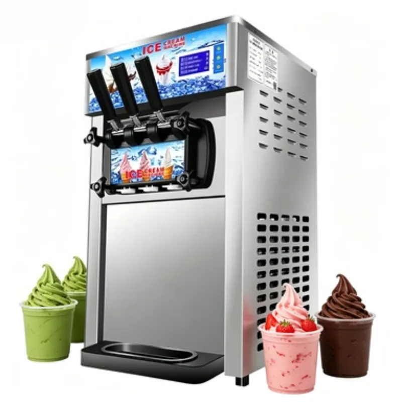 Stainless Steel Ice Cream Maker 3 Flavors Soft Serve Commercial Machine Frozen Yogurt Equipment for Ice Cream Store