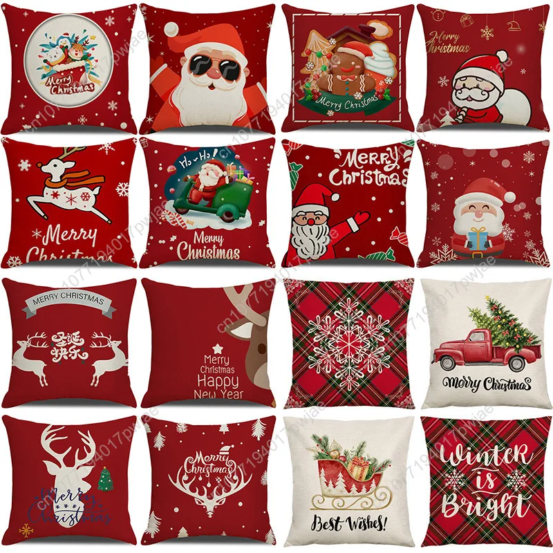 

Christmas print cushion covers Amazon living room decor Santa Claus hugging new sofa Christmas cushions 45X45