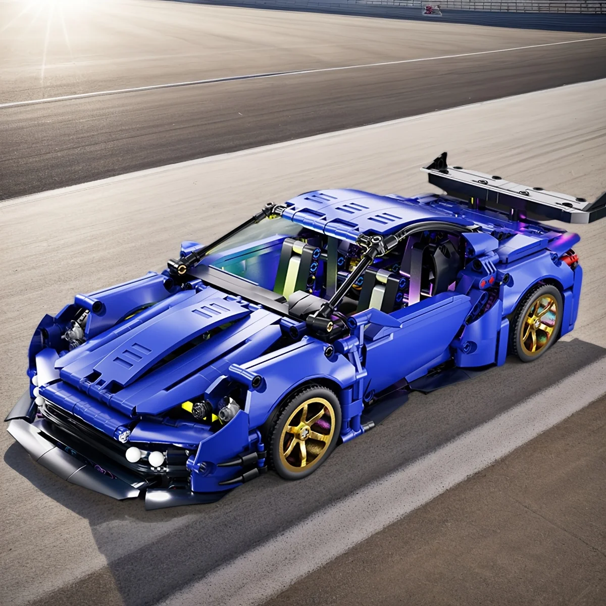 Blauwe sportwagen bouwsteenmodelset, verzamelmodel voor volwassenen, geschikt voor verjaardagscadeaus, Kerstmis, Halloween, geschenken
