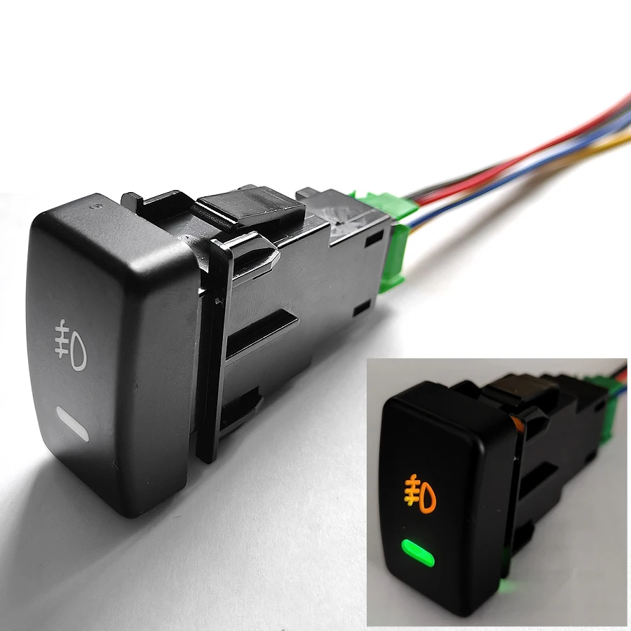 Newest 1Pcs 5-Pin Car Fog Lights Switch For Honda Accord Civic CRV With 4-Wires On-Off Button 12V Yellow+Green