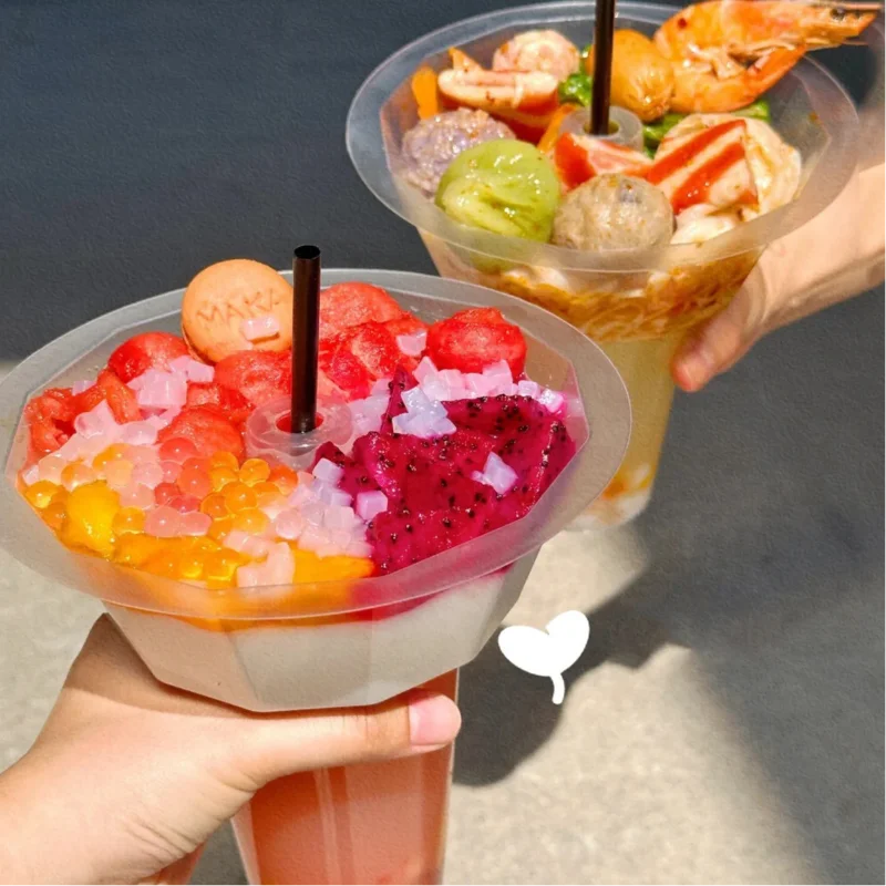 500ml 700ml Refrigerateable Drink Snack Cup Bowl Clear Bubble Milk Tea Fruit Portable Cups With Lid Heat Resistant To 100°