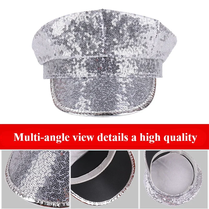New Hot Carnival Christmas Colorful Sequin Navy Hat Cool Sequin Party Carnival Hat Role Cosplay Stage Performance Octagon Hat view 3