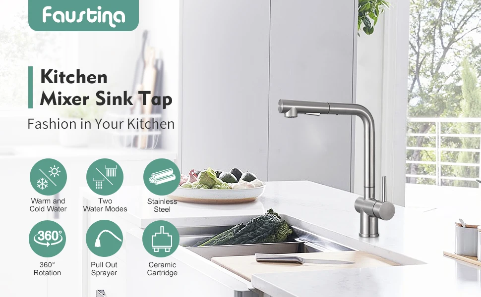 304 Stainless Steel Waterfall Single Handle New Decoration Style Water Pull Out Kitchen Faucet