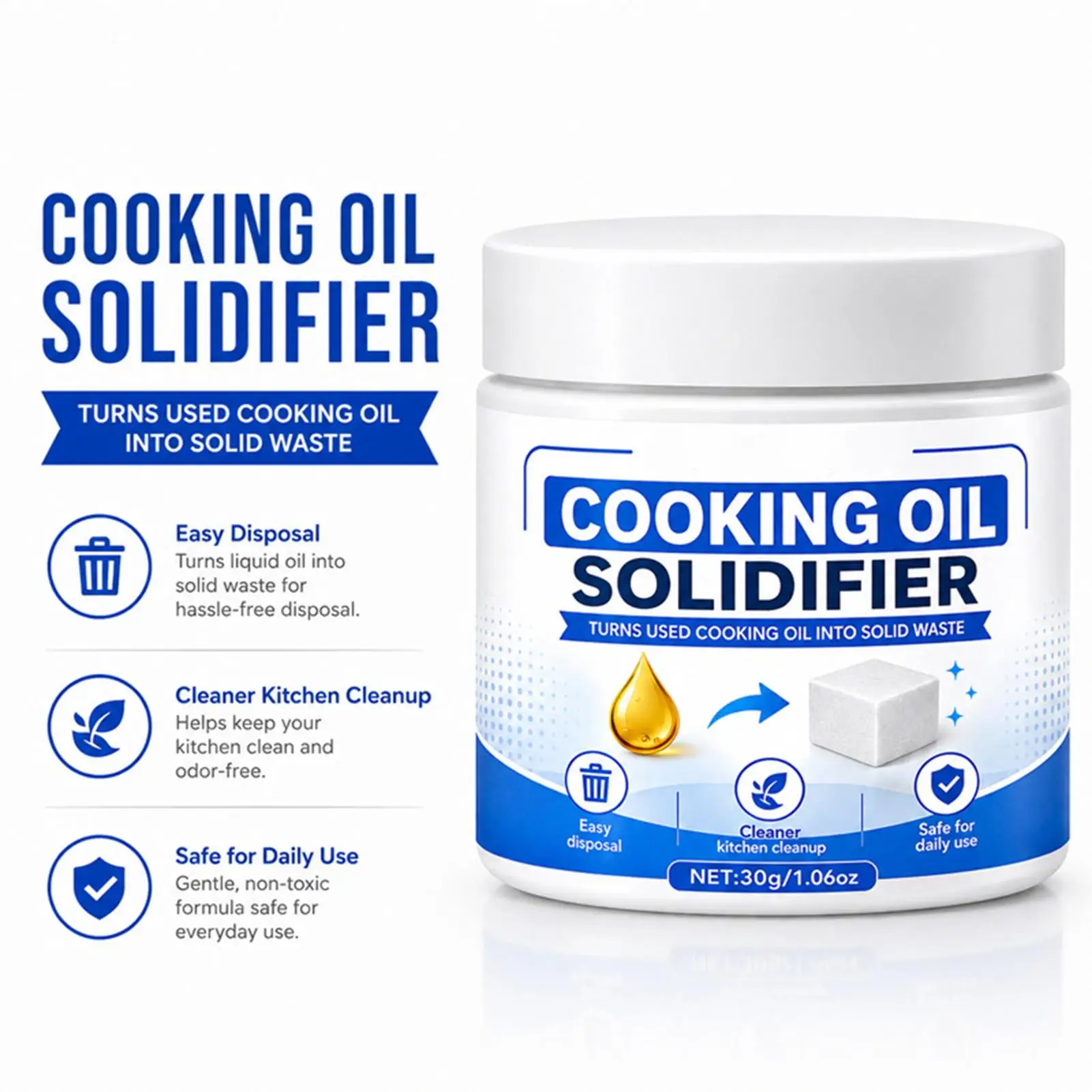 30g Cooking Oil Solidifier Kitchen Waste Oil Hardener Grease Disposal Powder Easy Instant Cleanup Drain Protector for Home view 6