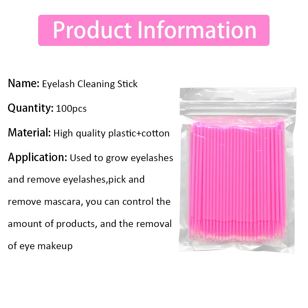 100pcs Micro Brushes Cotton Swab Eyelash Extension Disposable Eye Lash Glue Cleaning Brushes Applicator Sticks Makeup Tools