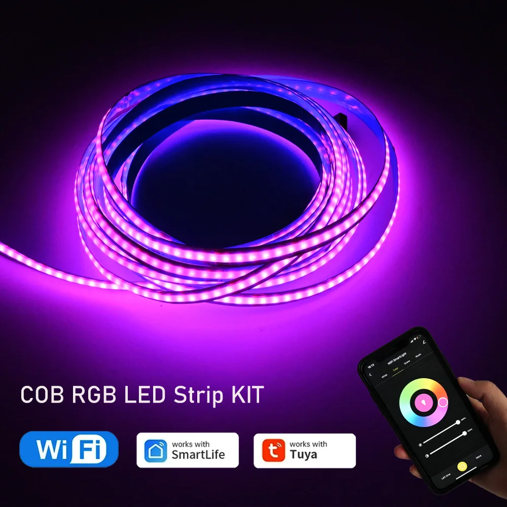 

WiFi COB RGB LED Strip 12V 2m 3m 5m Flexible Dimmable Lamp Room Decoration Full Kit Tuya Smart Life APP f Alexa Google Assistant