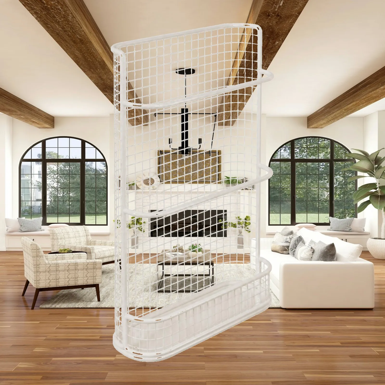 Space Saving Multi-section Food Organizer Rack Coated Wire Grid with Rounded Edges for Pantry Counter