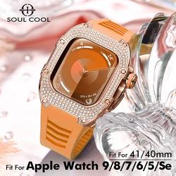 Mod Kit for Apple Watch s9 8 7 41mm Luxury Titanium Diamond Inlaid Accessories Apply to  s6/5/4 SE 40mm Case and white band