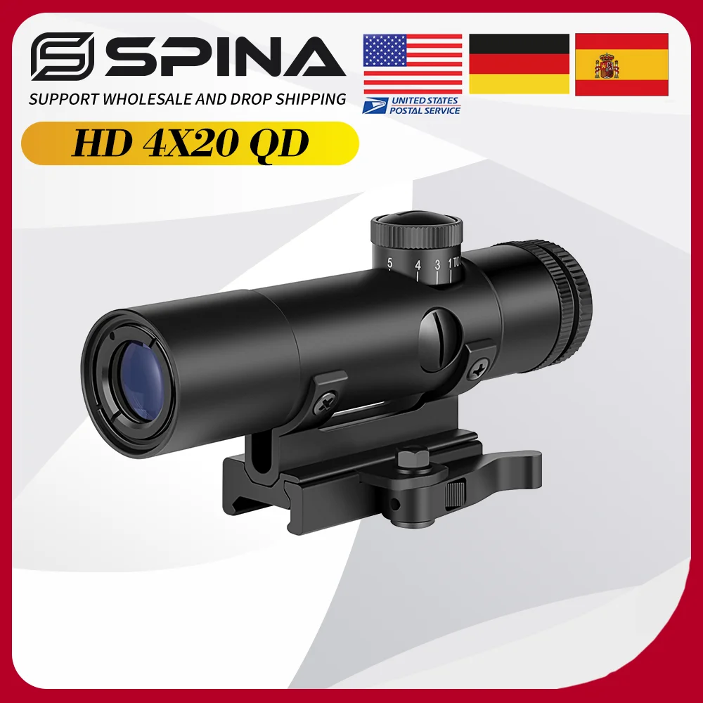 

SPINA Optics 4X20 Sight Tactical Rifle Scope QD Base Mount With BDC Turret Mil-Dot Reticle