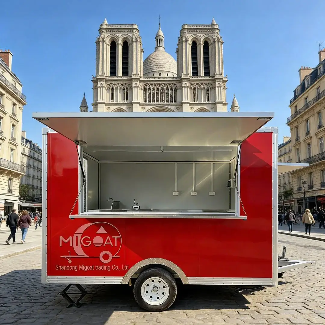 

Red Mobile Food Cart Trailer Commercial Catering Truck with Sink Electrical Outlets for Street Vending