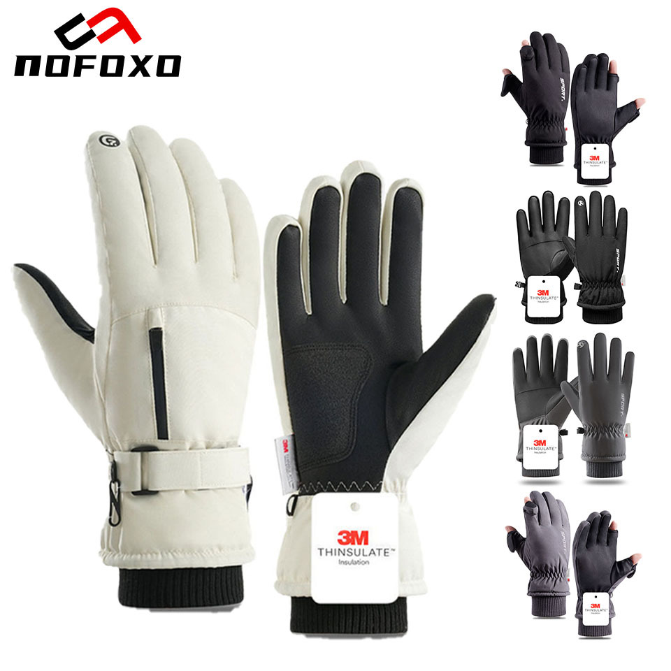  NOFOXO Winter Thermal Skiing Gloves Waterproof Touch Screen Gloves Outdoor Sports Warm Cycling Fishing Running Gloves Men Women 