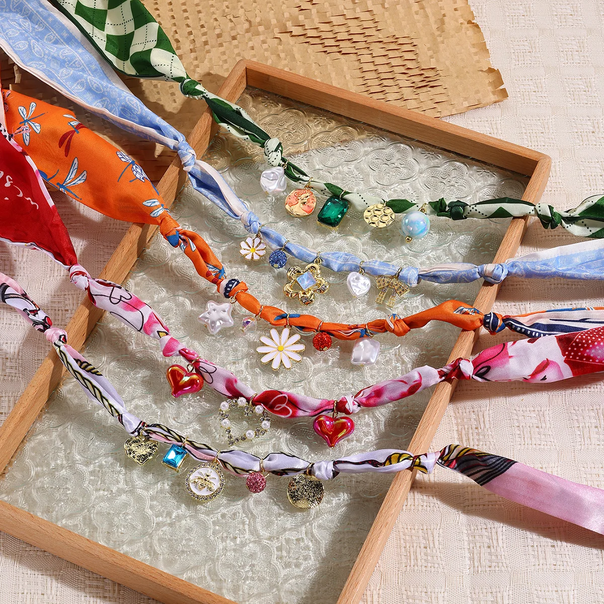 Crystal Choker Necklace - Multicolored Knot Scarf Short Necklace Square