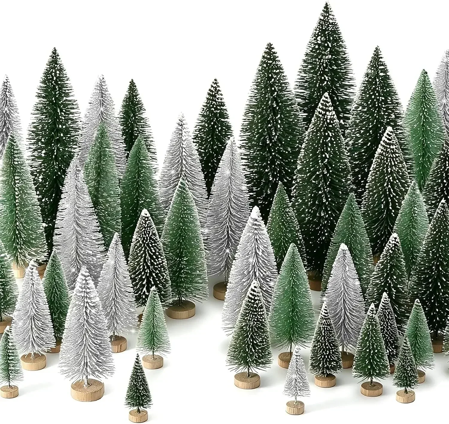 30pcs Mini Christmas Trees Artificial Christmas Tree Bottle Brush Trees with Wooden Base for Christmas Decor Party Home Table Craft Decorations (Silver,Green) 2