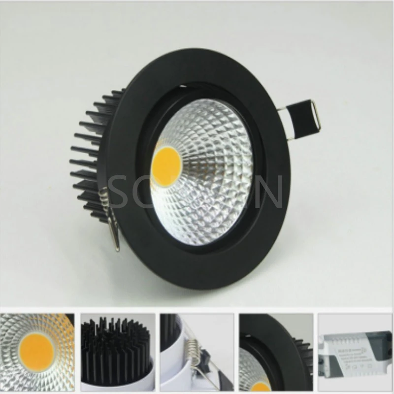 Dimmable AC 85-265V Round LED Panel Light 6W 8W 15W 20W Aluminum Ceiling Recessed Downlight open hole adjustable White black