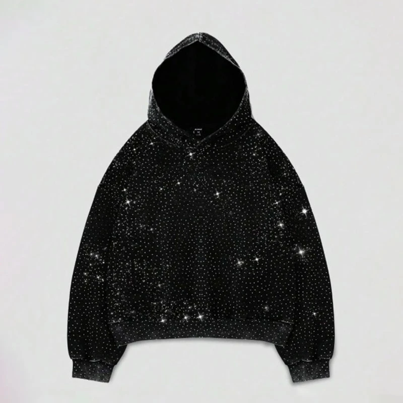 Y2K الخريف والشتاء للجنسين الشارع الشهير حجر الراين تصميم فضفاض هوديي، ملابس أزياء الشارع، الزي هالوين، سحب فضفاض دافئ