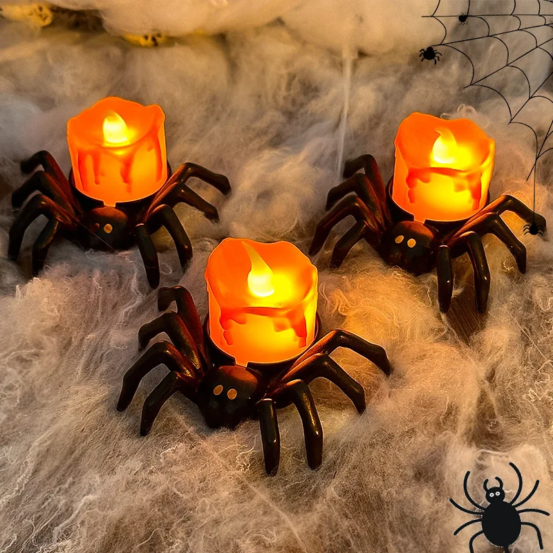 Haunted LED Candle Light Plastic Spider Pumpkin Lamp House Halloween Party Decor Horror Props Halloween Decorations for Home Bar