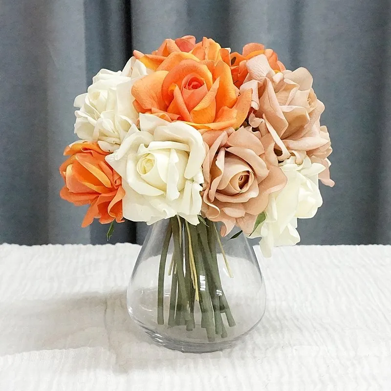 Moisturizing 5Head Rose Flower Bouquet Latex Real Touch Artificial Flowers Wedding Bridal Bouquet Birthday Party Home Decor Rose