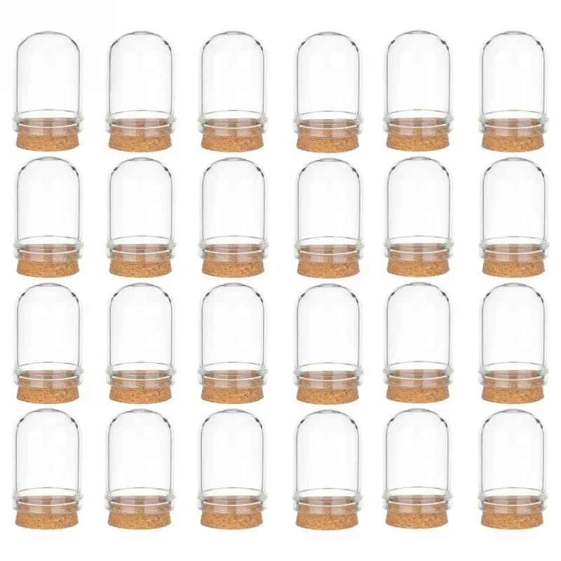 24pc Mini DIY Bell-Shaped Glass Covers with Soft Base Transparent Display for Bead Stringing Floating Bottles Sand Wedding Decor