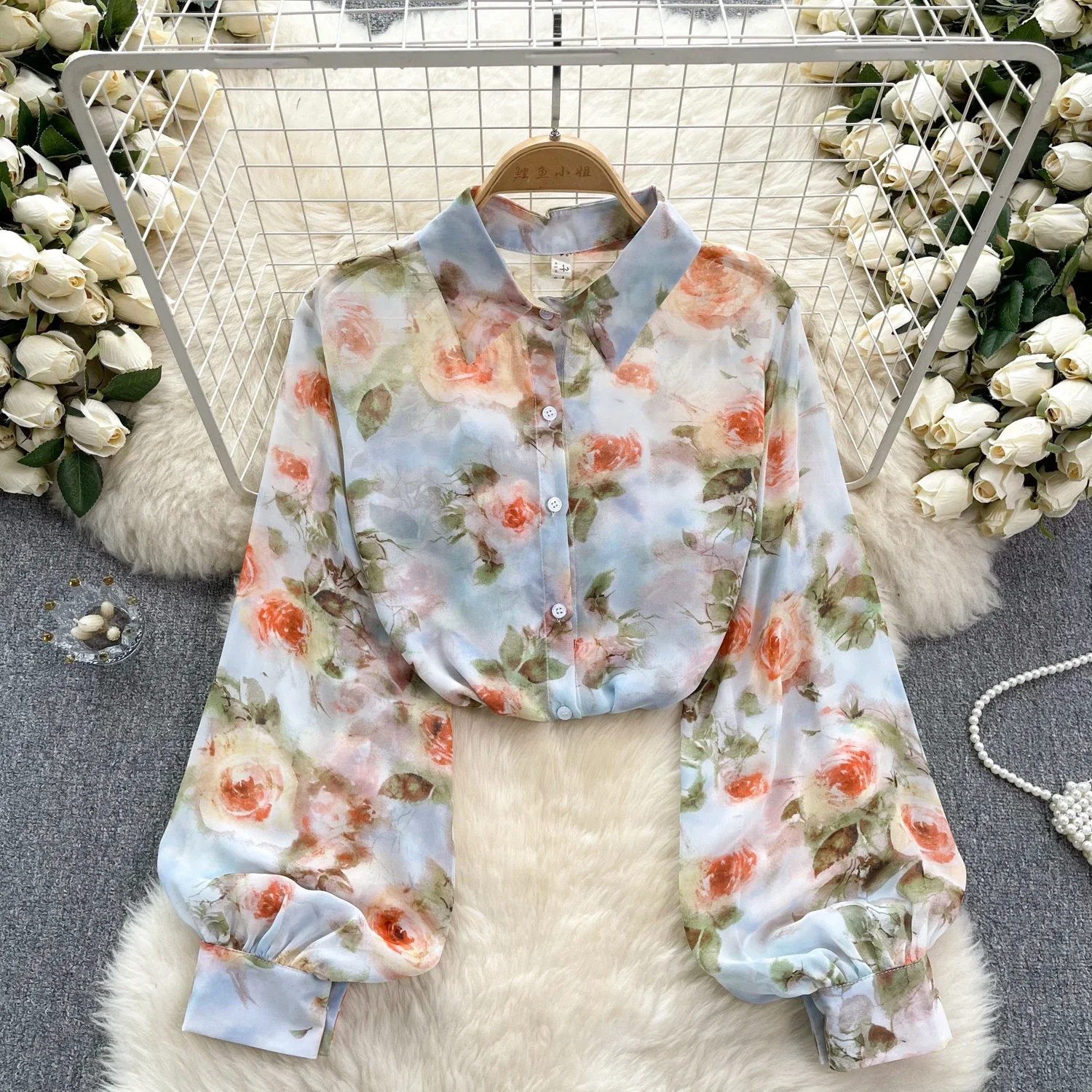 Women Chic Floral Printed lapel Blouse Elegant Vintage Casual Top Korean Fashion Sexy Summer Women Chiffon Shirt