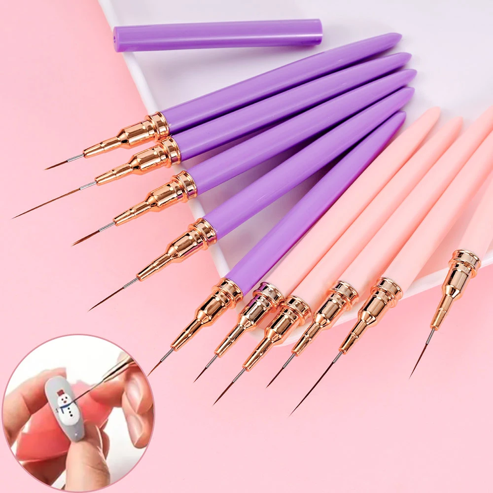5Pcs 7/9/11/15/25MM Nail Liner Brush Set UV Gel Nail Brushes Kits French Stripe Line Painting Drawing Flower Pen Manicure Tools