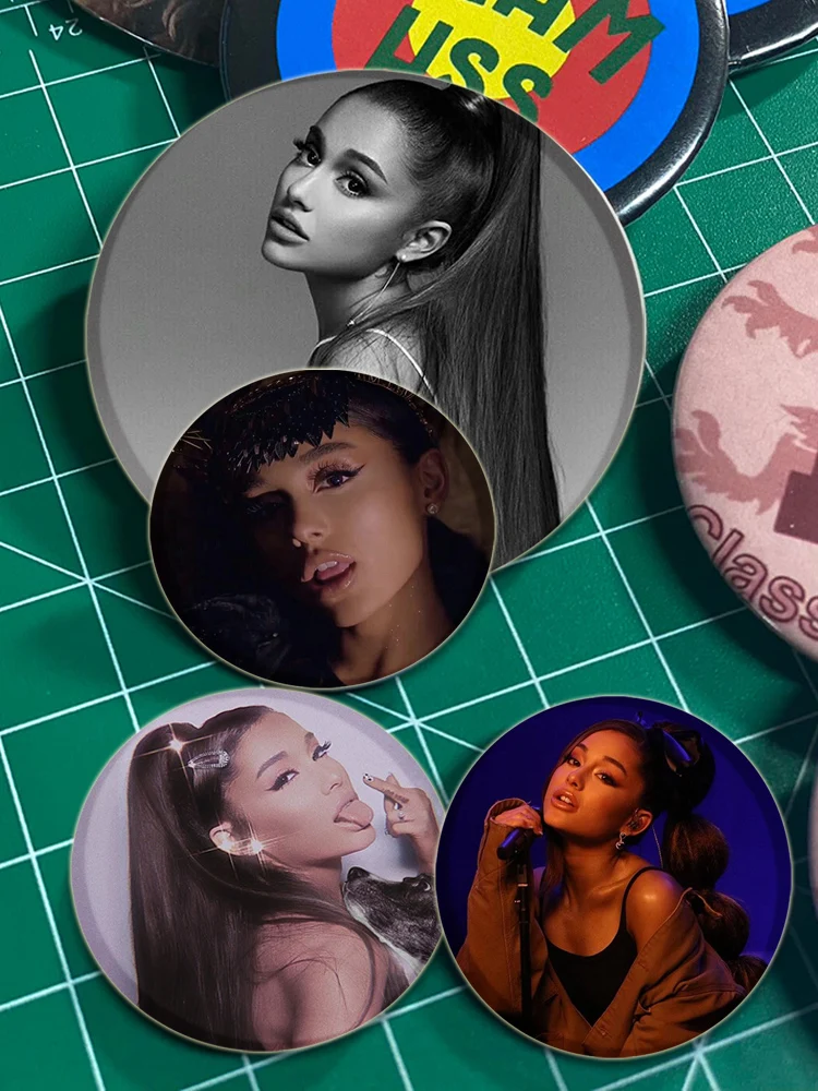 Ariana Grande Pin for Backpacks Bag 32/44/58mm Round Plastic Enamel Pins and Brooches Creative Cartoon Figure Badge Gifts