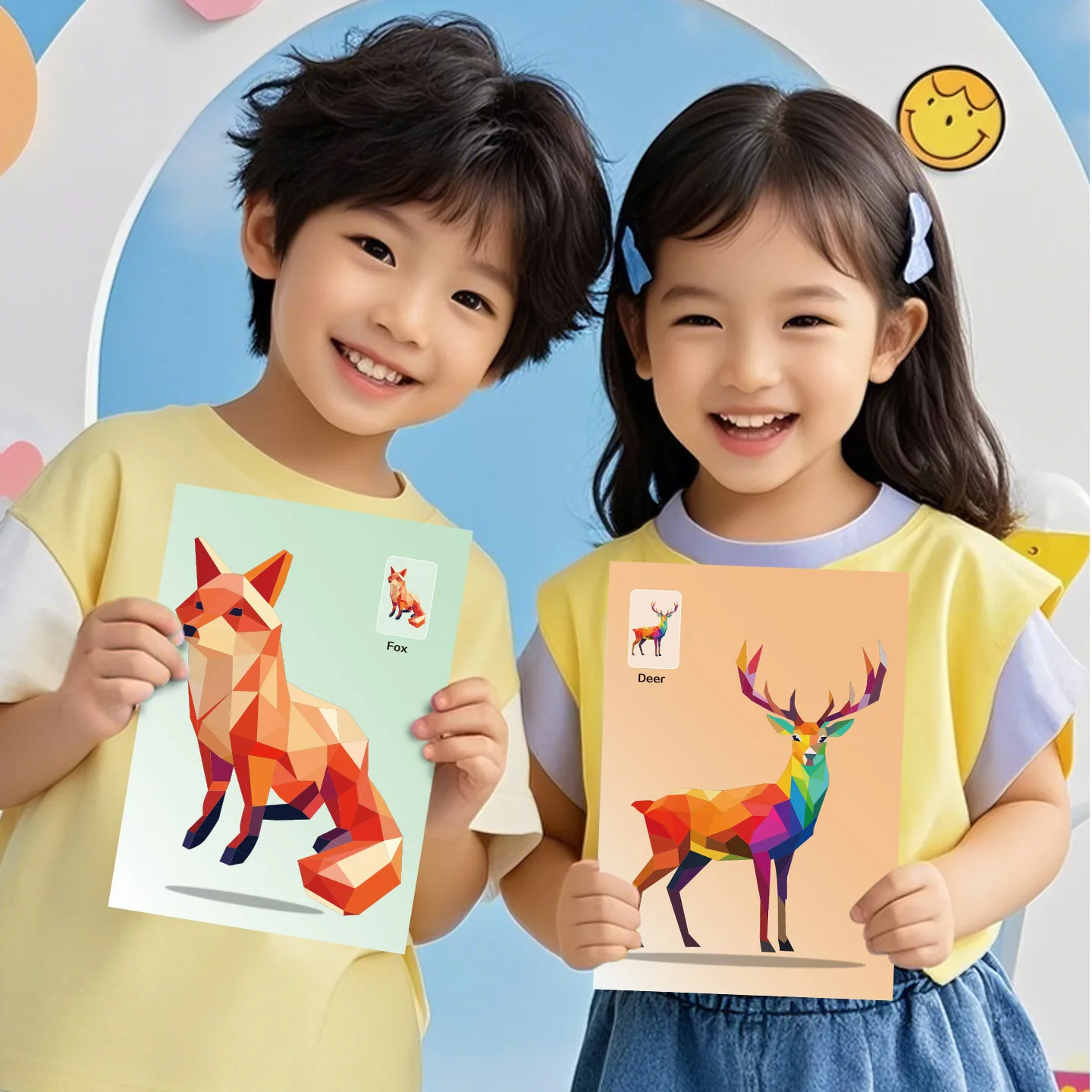 6 collage geometriche Puzzle per bambini Migliora la concentrazione Adesivi fatti a mano Adesivi giocattolo per l'illuminazione dell'addestramento cognitivo degli animali