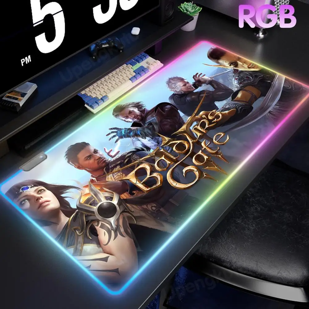 B_Baldur'es Gate Mouse Pad Playmat RGB Mauspad Mouse Mouse Gamer Pad LED Large Gamer Luminous Desk Mat