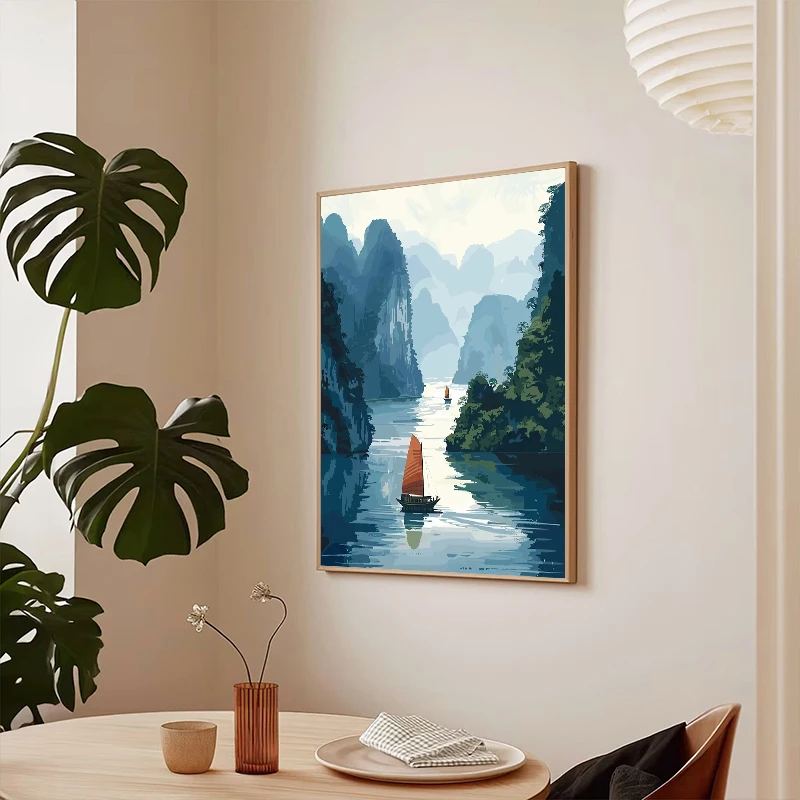 Alpine Serenity – Watercolor Mountain Forest Lakes Landscape Frameless Canvas for Living Room Bedroom Decoration 2026