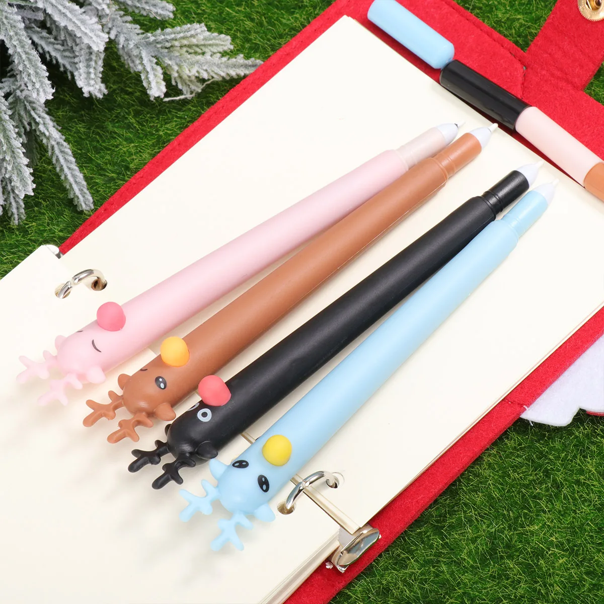 

8pcs Christmas Deer Shaped Blue Ink Ballpoint Pen Mini Fan Design Creative Cartoon Writing Tool For School Office Home