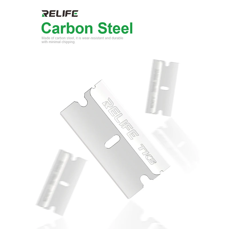 

RELIFE TK3 100 шт./кор. лезвие для ремонта мобильных телефонов, высокая прочность, лезвие из углеродистой стали для ЖК-экрана телефона, OCA, удаление клея