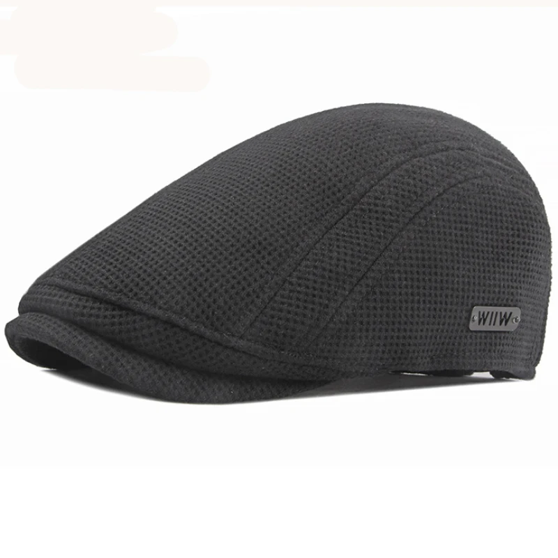 HT1327 Black Beige Coffee Grey Cabbie Gastby Flat Cap Warm Knitted Autumn Winter Mens Hats British Western Style Beret Caps