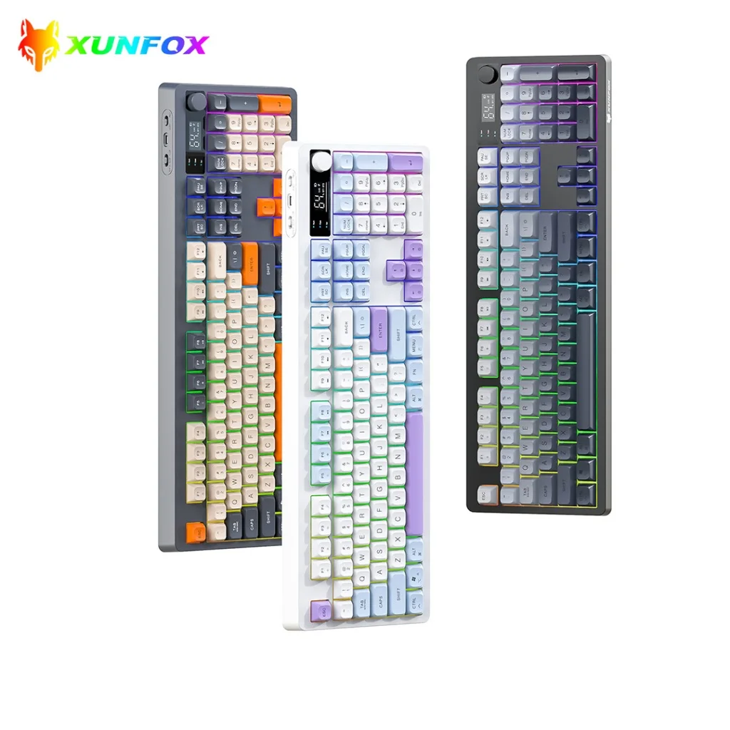 XUNFOX TK100 RGB Teclado inalámbrico Compatibilidad Bluetooth Modo dual 104 teclas para juegos/oficina PC portátil